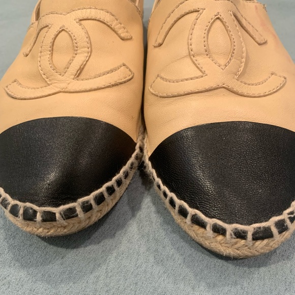 💚CHANEL Espadrille Flats Cap Toe Tan Black - Picture 12 of 16